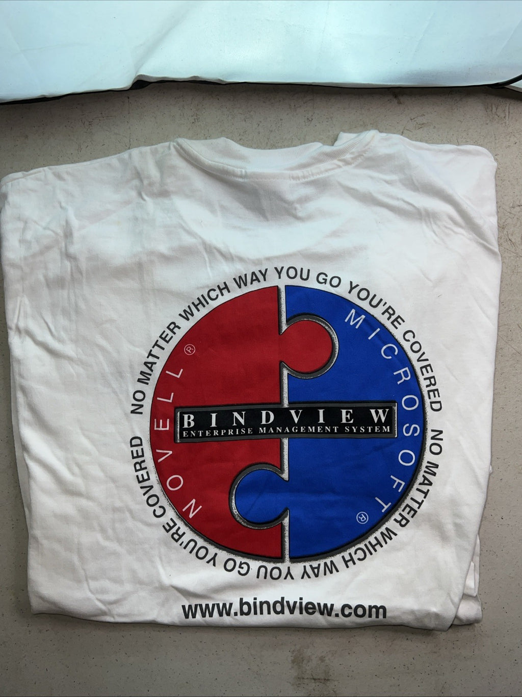 Vintage BindView “Microsoft " T-Shirt L 90s Tech Enterprise Promo Puzzle Graphic0