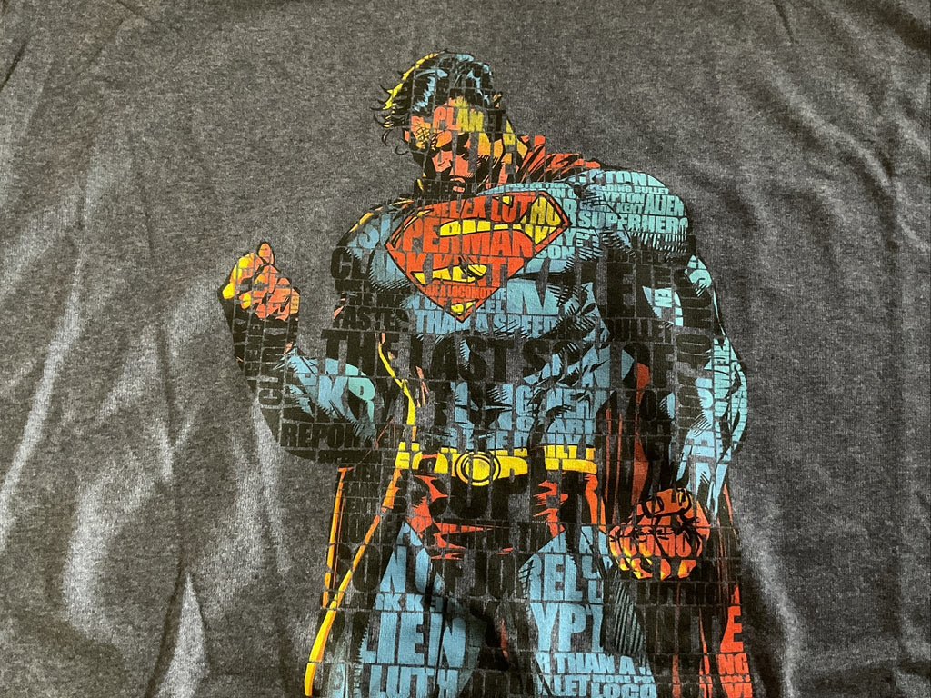 DC Comics SUPERMAN SUPER HERO MAN Of STEEL Word Puzzle Body TEE T Shirt MEN'S 2