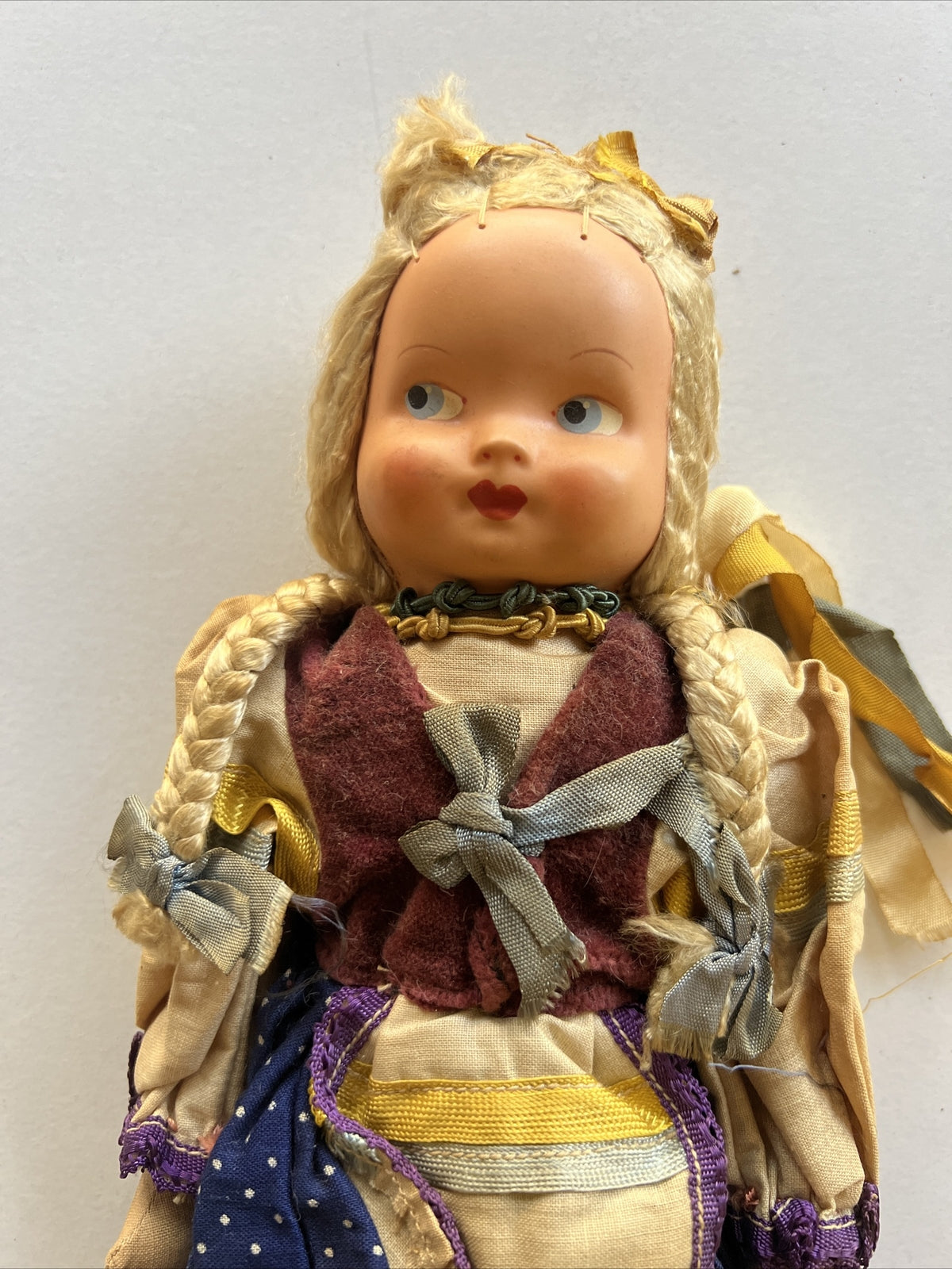 Vintage Polish Cloth Sawdust Doll Plastic Face Original Clothes 14”1