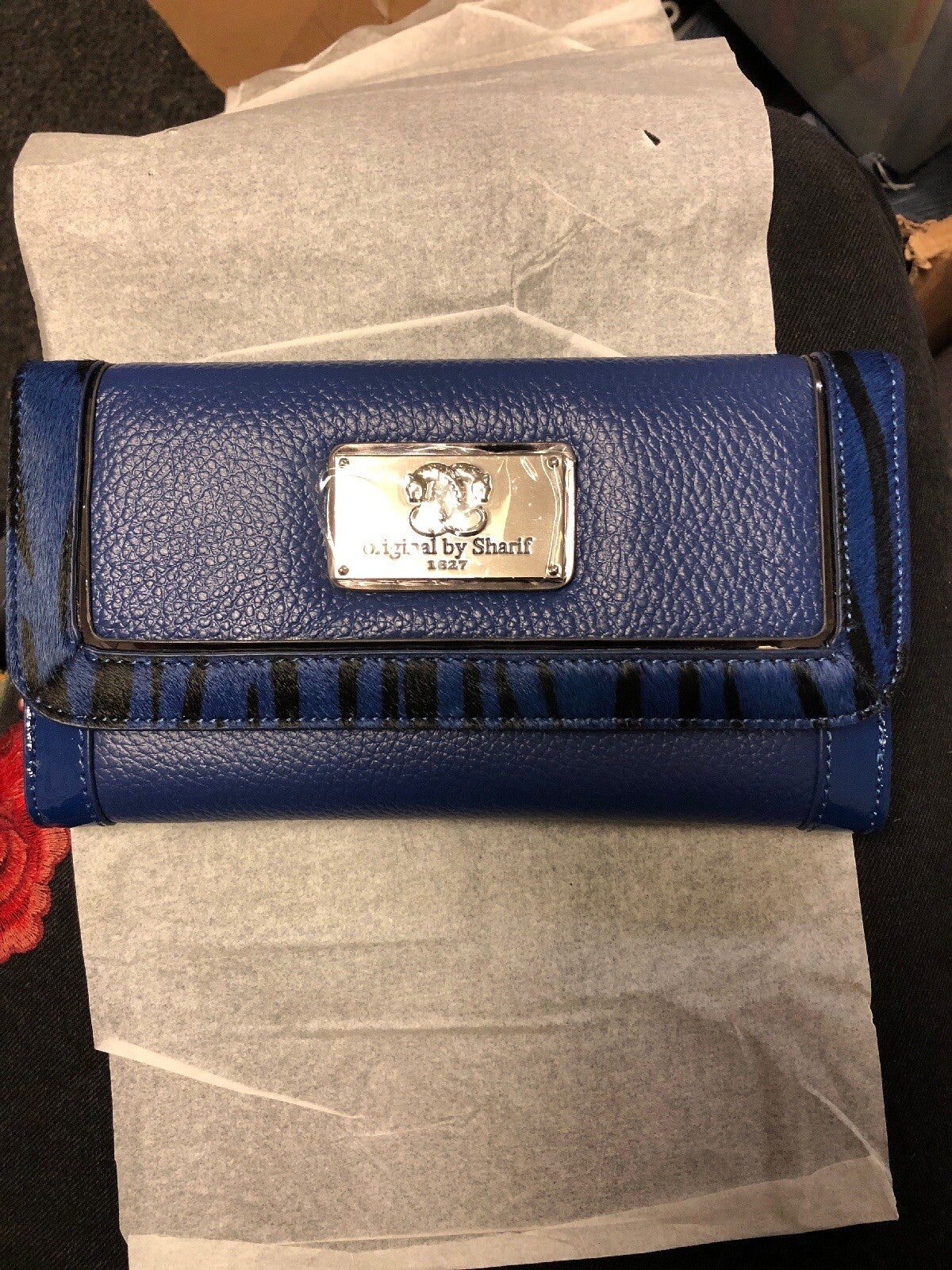 SHARIF 1827 Blue & LEOPARD ANIMAL PRINT LEATHER CROSSBODY WALLET CHAIN STRAP1