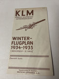 KLM Deutsche Lufthansa 1934 Nov. AIRLINE TIMETABLE SCHEDULE Brochure flight Map0