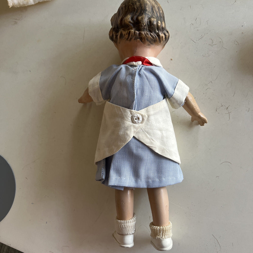 11.5” Vintage Comp Doll with Blue Bow 3