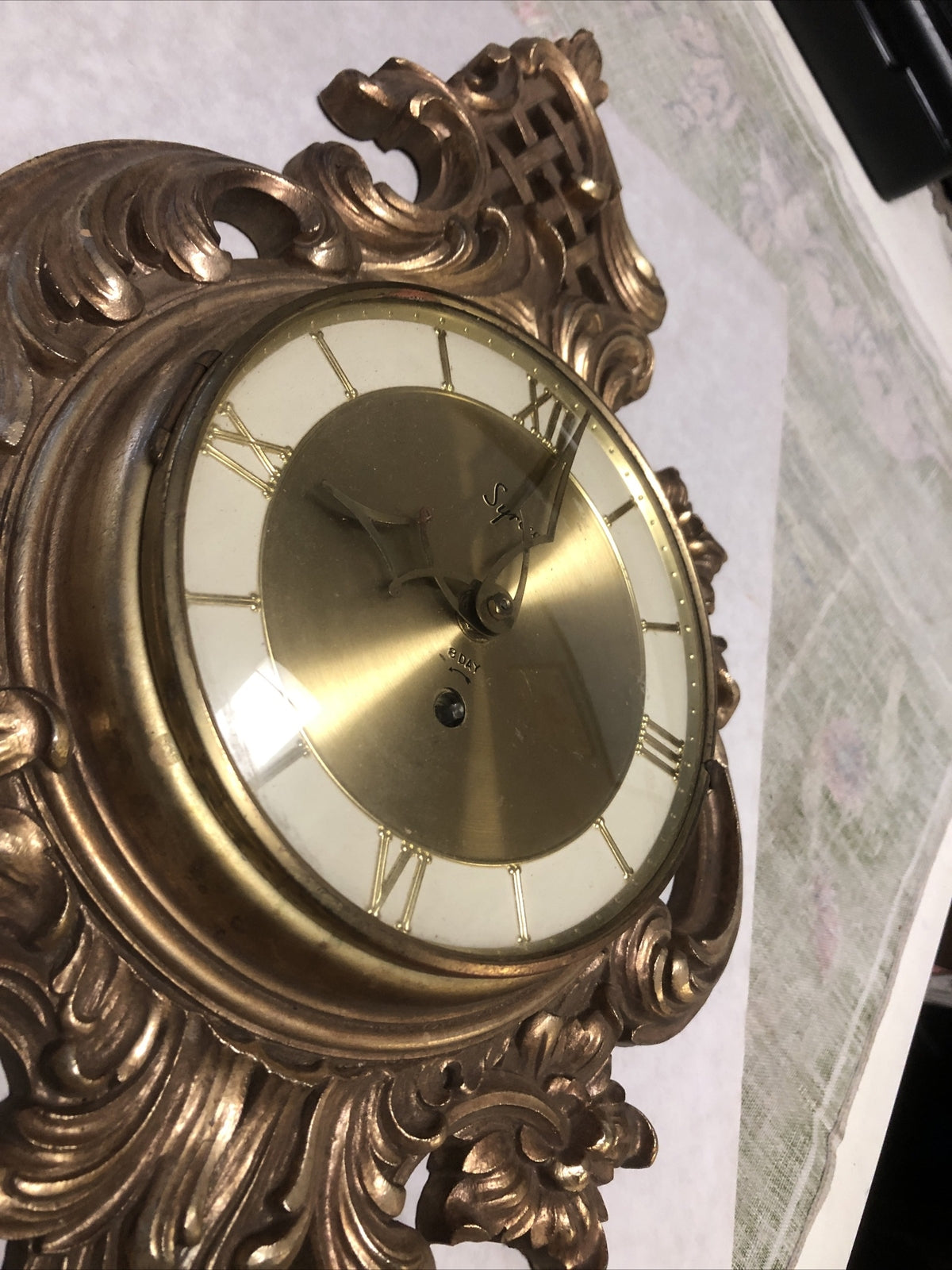 Vintage Syroco 8 Day German Wall Clock 22”x11” Not Working2