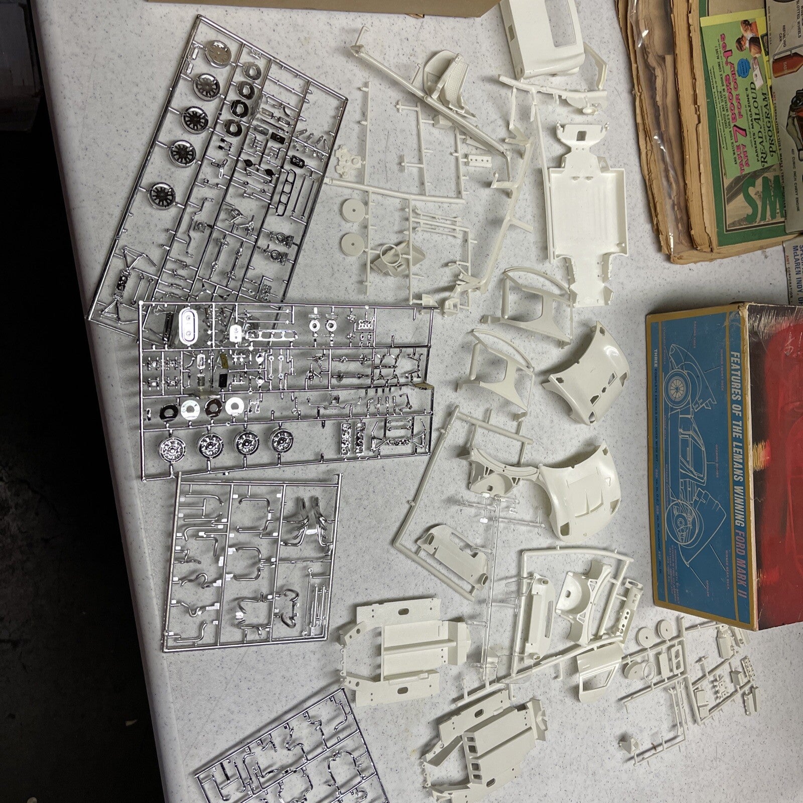 Original AMT Mark II Ford GT Lemans 1st Issue model kit Parts Lot0