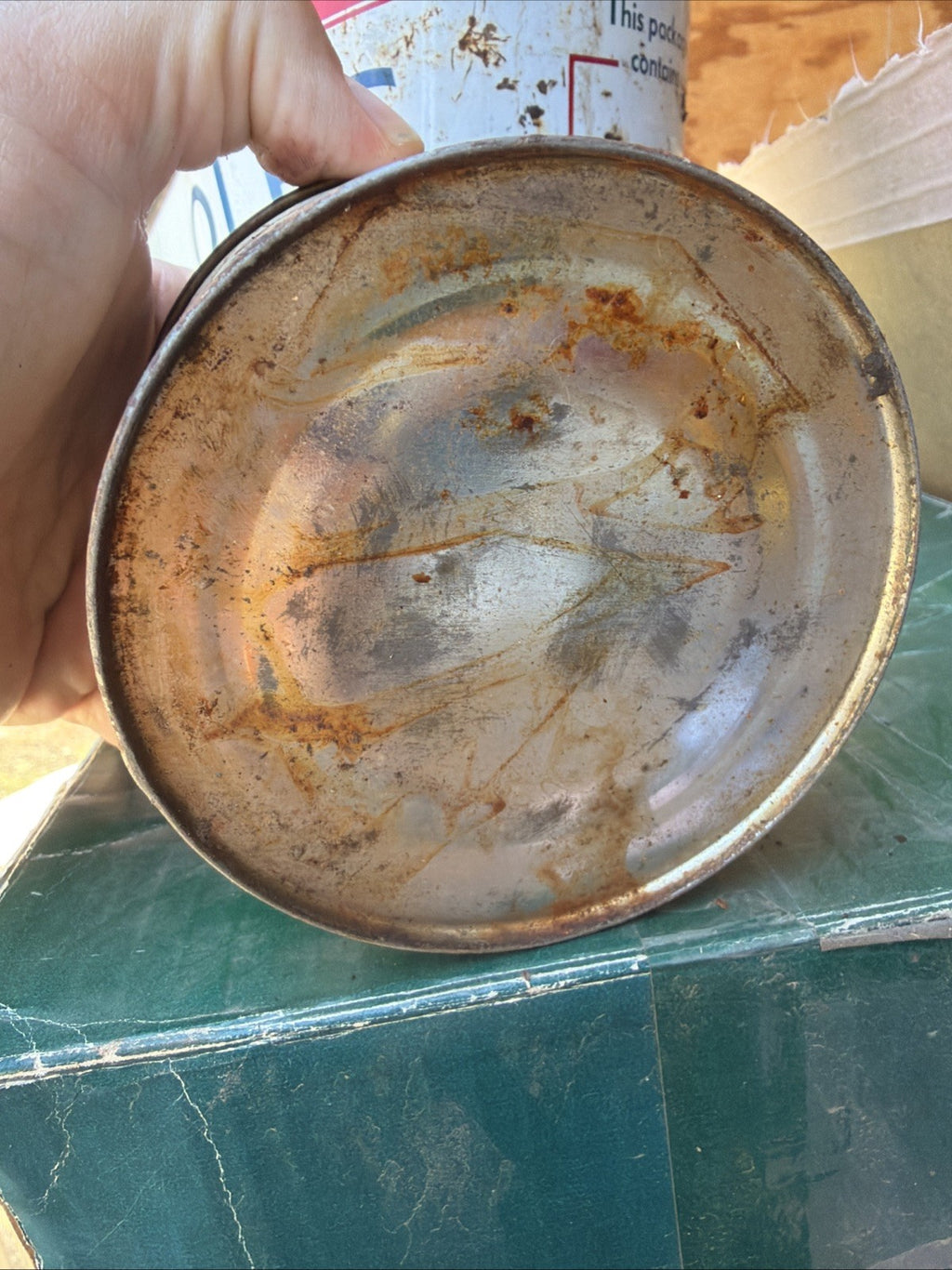 VINTAGE TEXACO MOTOR CUP GREASE METAL ONE POUND Quart TIN GREEN T Can7