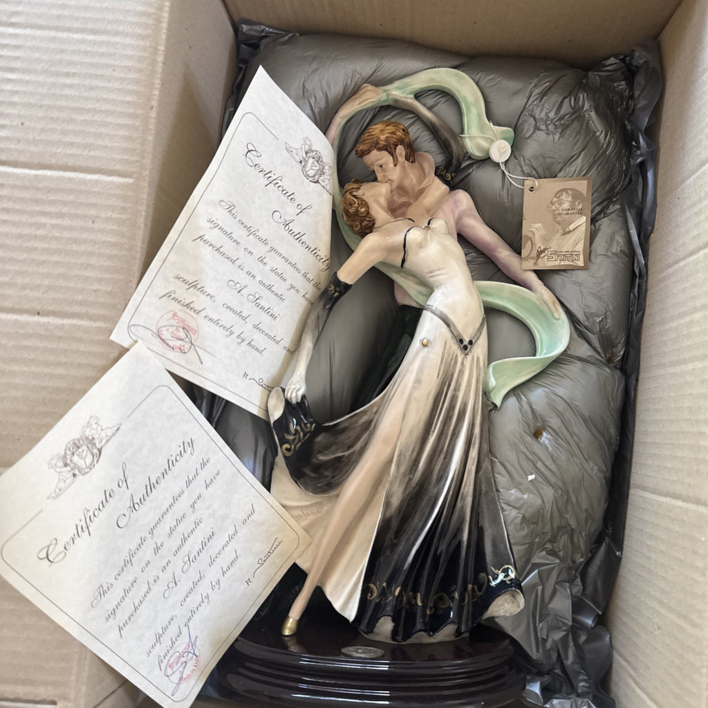 Vintage A. Santini Art Deco Tango Dancers Figurine Sculpture Made In Italy COA0