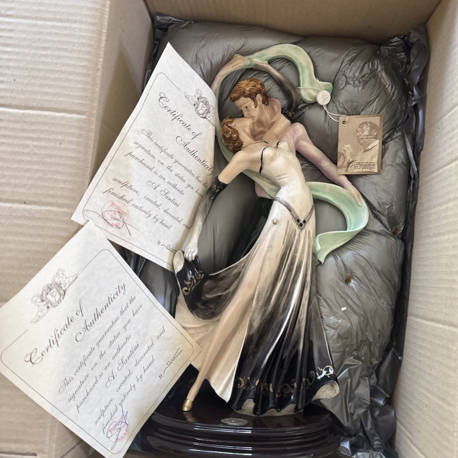 Vintage A. Santini Art Deco Tango Dancers Figurine Sculpture Made In Italy COA0