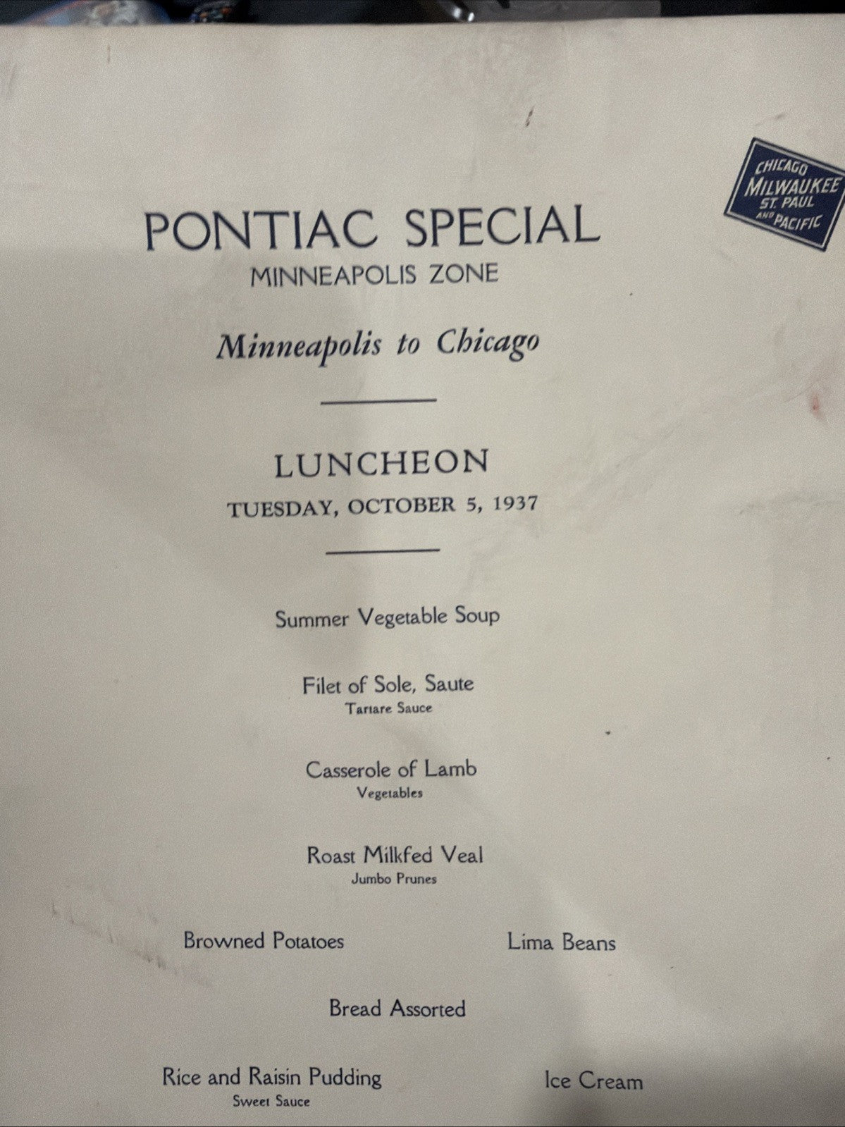 Pontiac Special Pennsylvania Milwaukee Road Railroad  Menu Lot Of 37