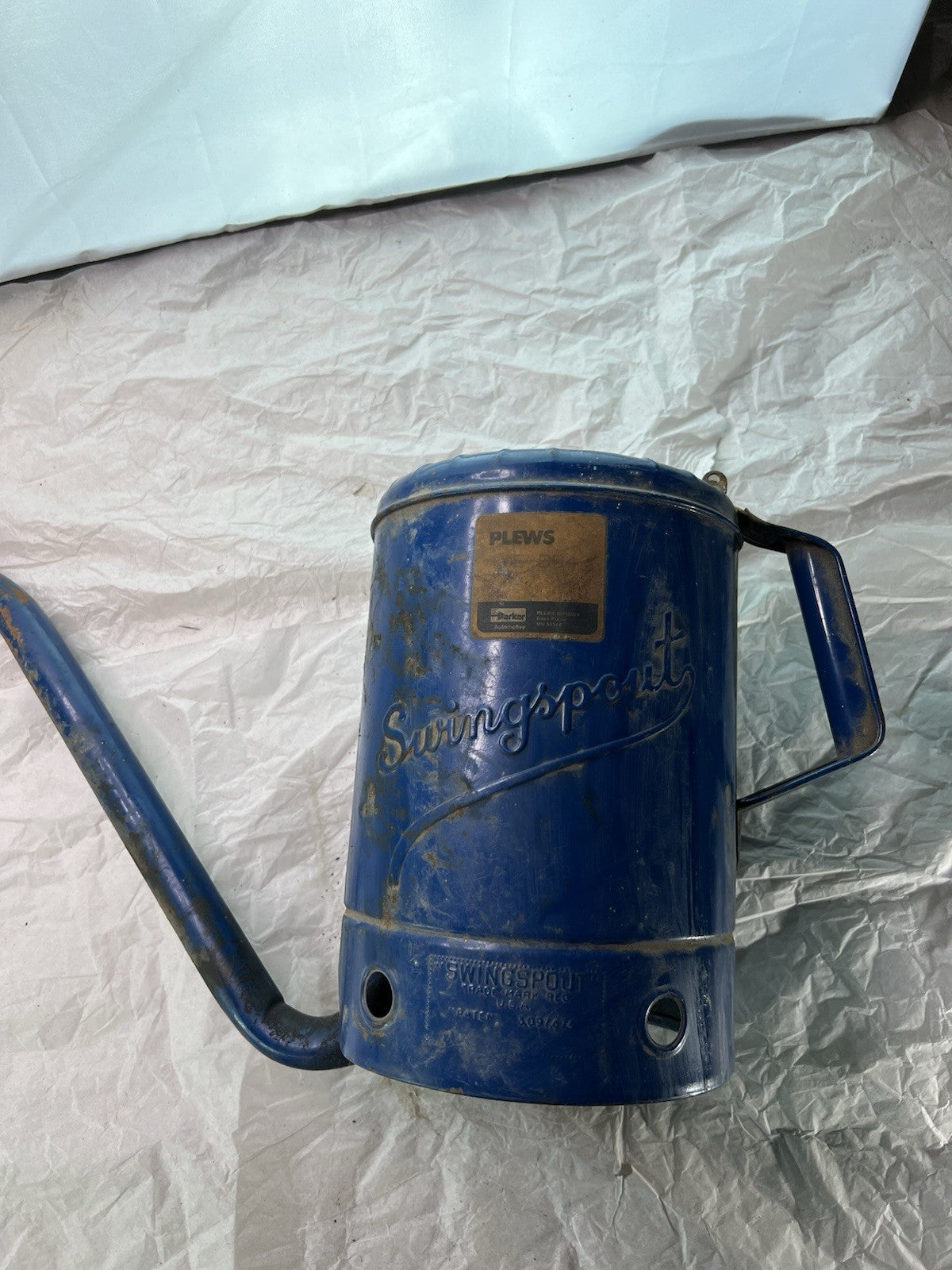 Vintage Plews Swing Spout Oil Can – 1 Gallon Metal Jug0