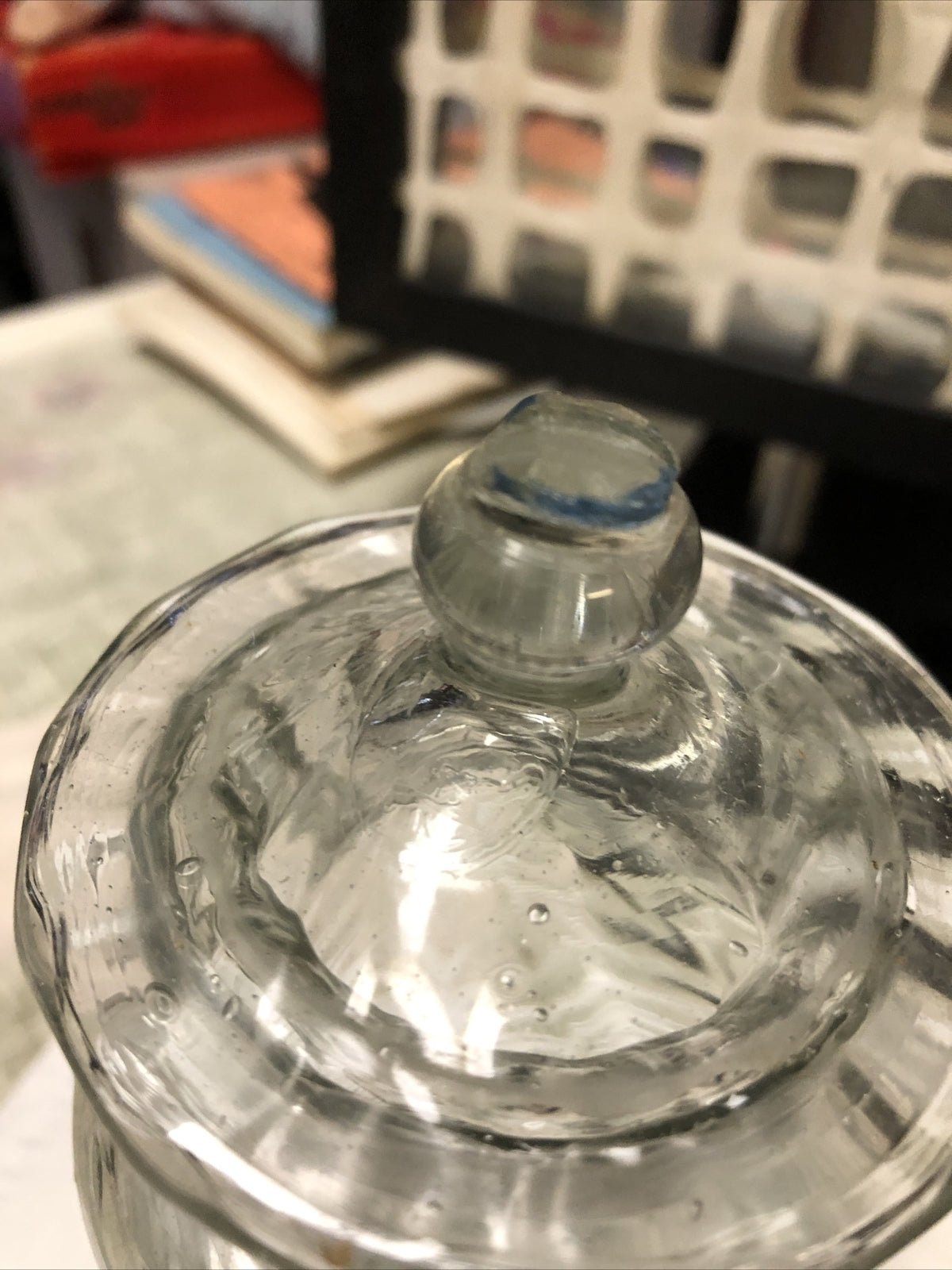 Vintage Clear Swirl Glass Canister With Lid Candy Jar 7.5”x3”3