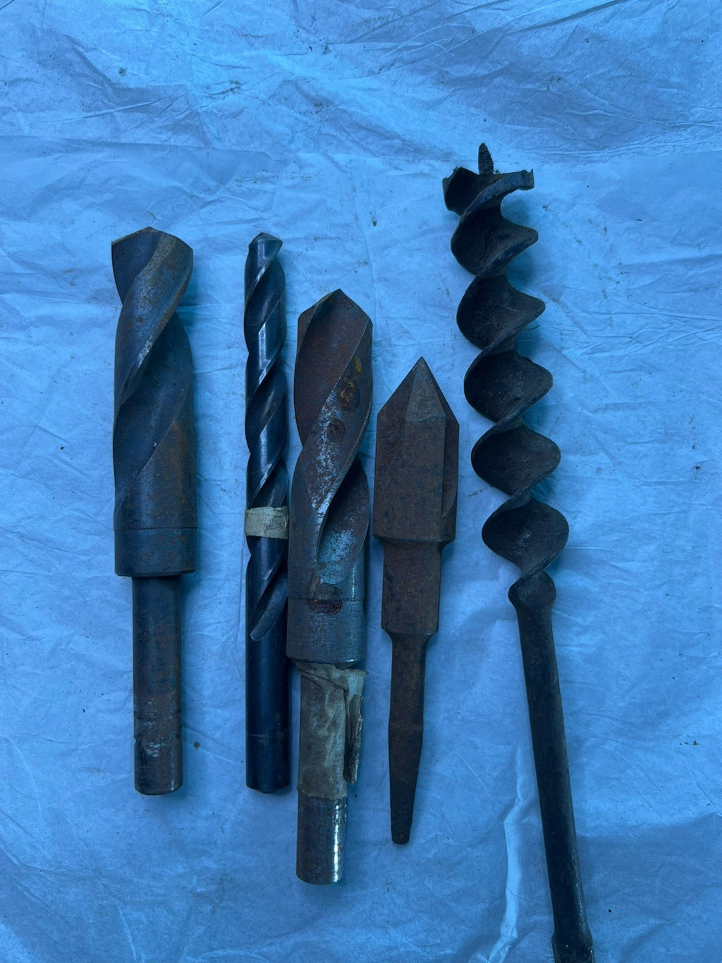 Lot of 5 Vintage Heavy-Duty Drill Bits – 1" to 1-1/4" Twist, Auger, Machinist0