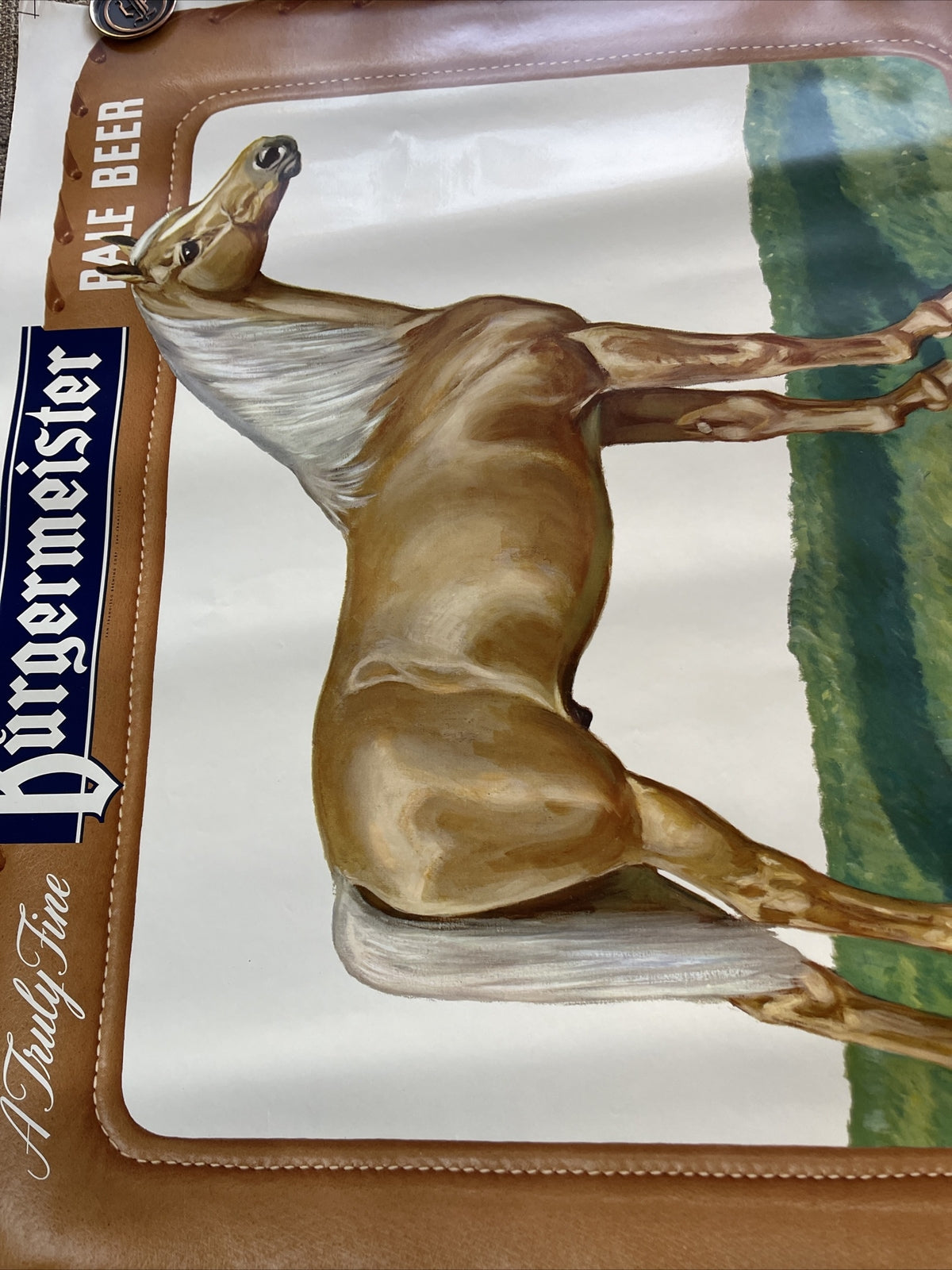 1951 Burgie Burgermeister Beer Sign Poster Proof Stallion Horse Fine Pale Beer3