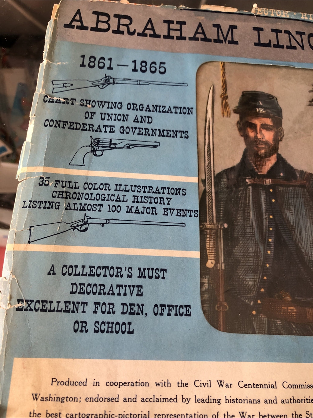 Rare Abraham Lincoln And The Civil War Mural Map 1861-1865 / 1961-19652