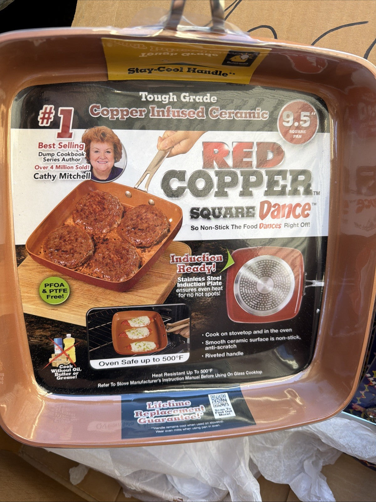 Red Copper 9.5” Square Dance Copper Frying Pan Skillet 0