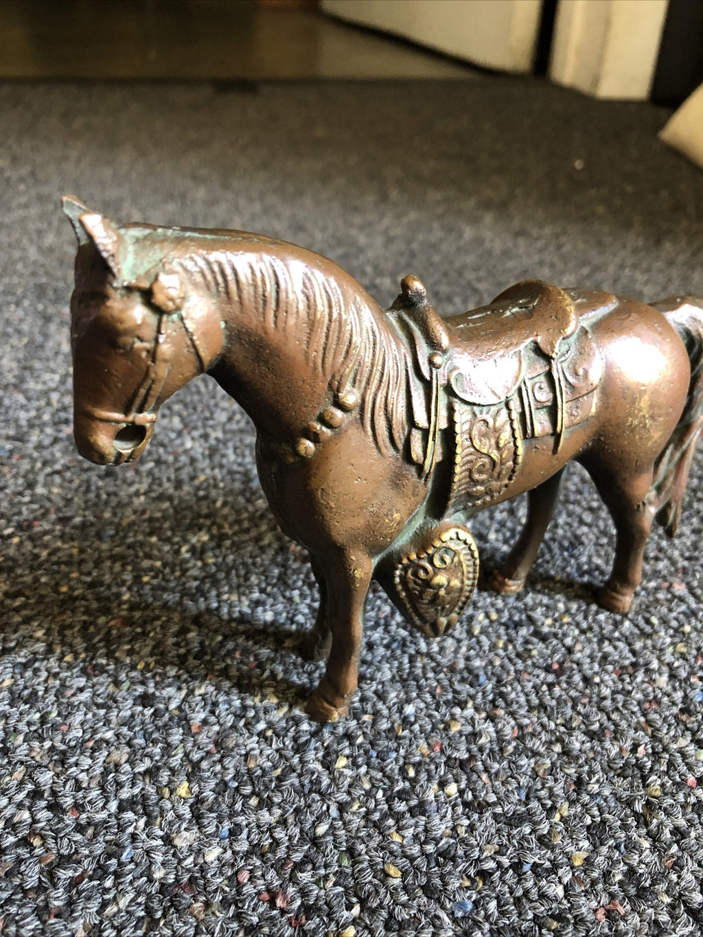 Vintage Miniature Solid Bronze Horse Sculpture Beautifully Crafted 6”X5”1