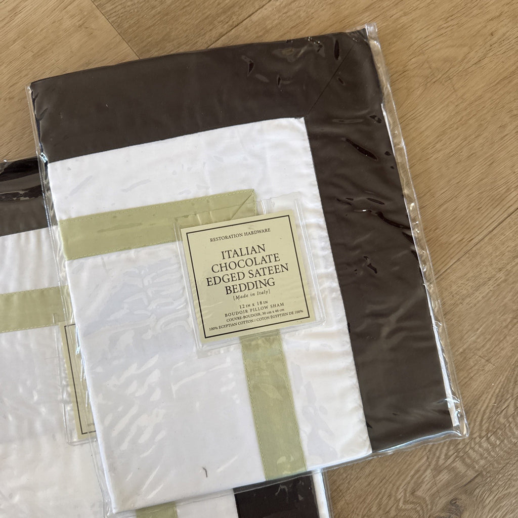 Restoration Hardware Italian Chocolate Edged Sateen - BOUDOIR Pillow Shams 12x181