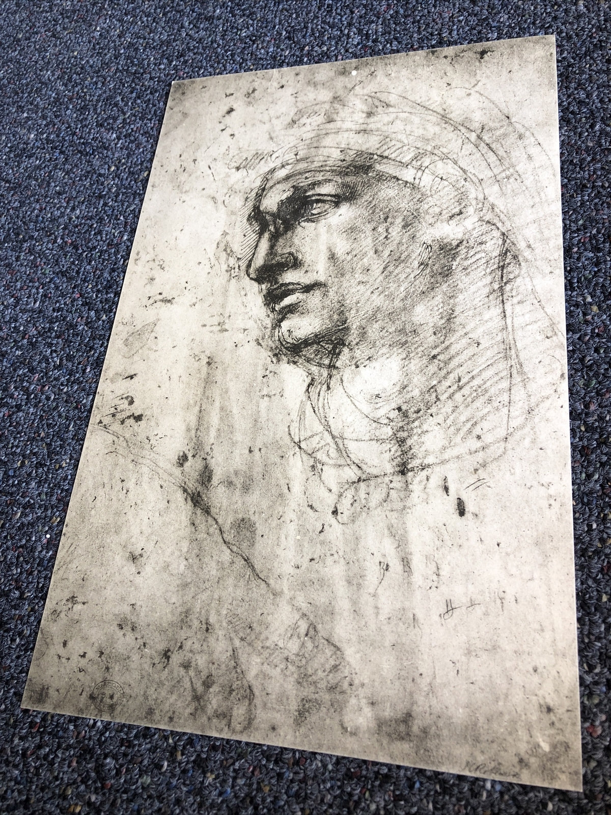 Italian print - MICHELANGELO'  "TESTA DI UNA SIBILLA” Londra, British Museum0