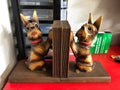 VTG 70’s Book End Pair BROWN WOOD GLASS EYE SCOTTY DOG Figure Japan0