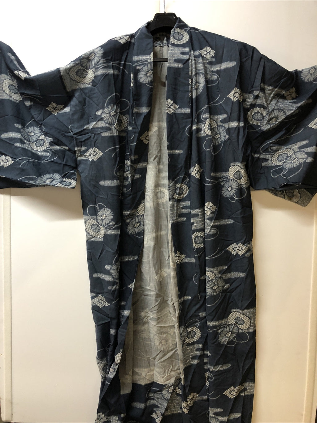 Vintage Cotten Asian Kimono Blue And White Mens0