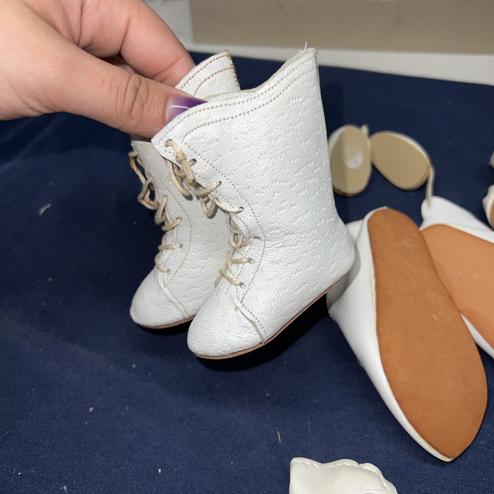 Lot of 7 White / Beige Antique Vintage Doll Shoes Various Size and Condition7