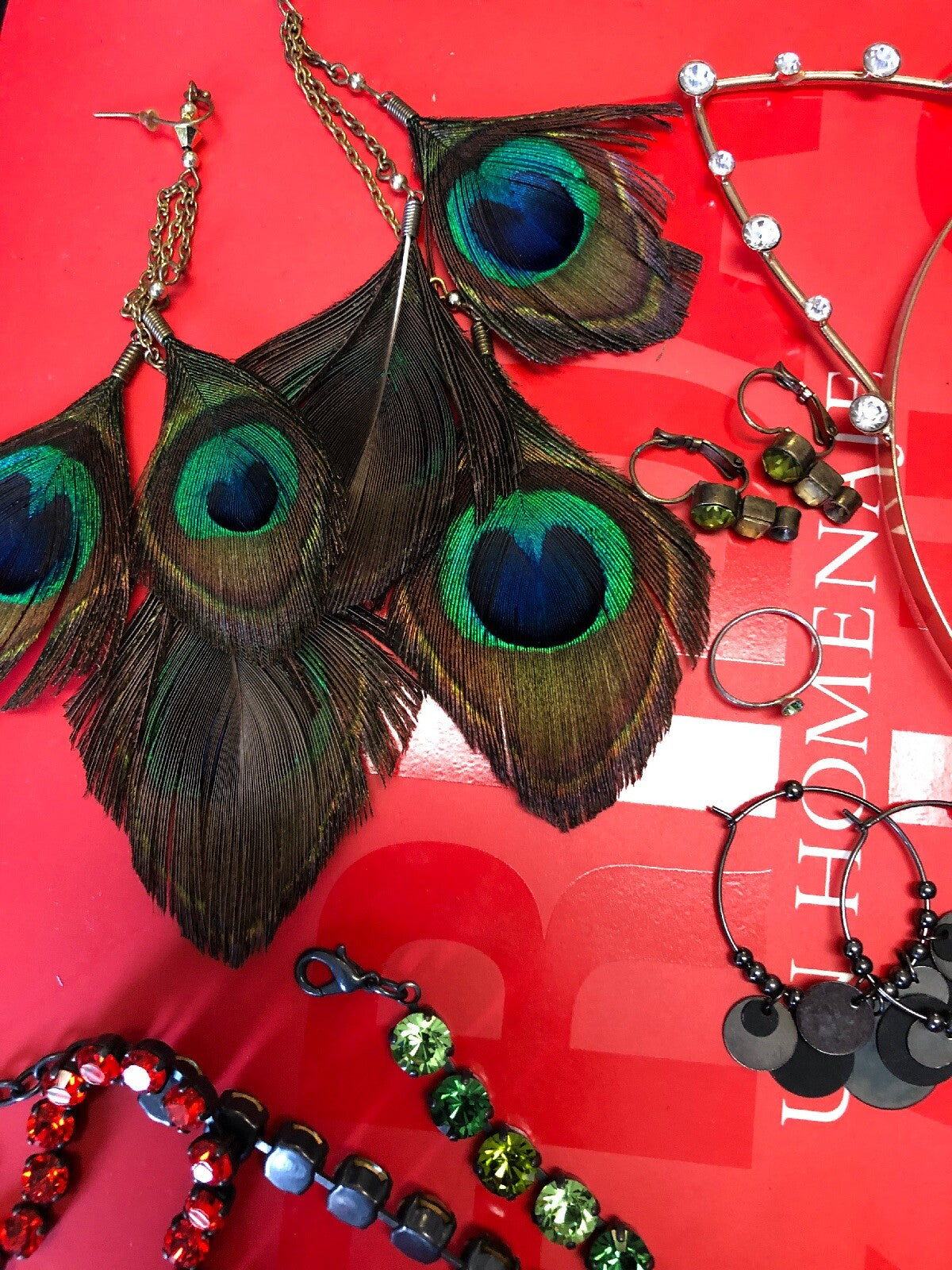 New Year Rock Star Jewelry Lot Earrings Necklaces Ring Cat Headband: Emerald2