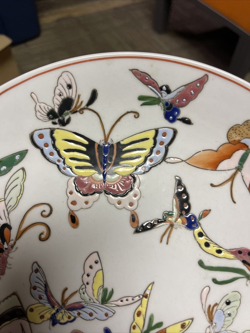 Signed Hayashi  Butterfly Japanese Porcelain  Charger Plate 10”1