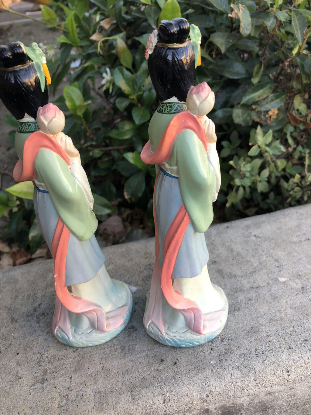Vintage Lot Of 2 Japanese Geisha Girls Statue Figurines 7” Tall6