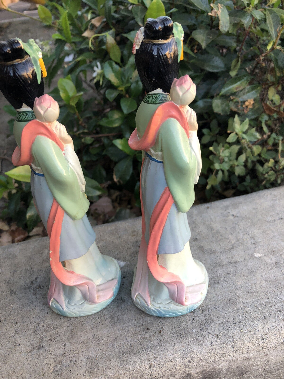 Vintage Lot Of 2 Japanese Geisha Girls Statue Figurines 7” Tall6