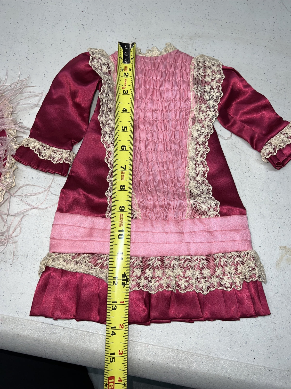 Beautiful Pink Antique Vintage 1800’s Doll Dress and Hat Set9