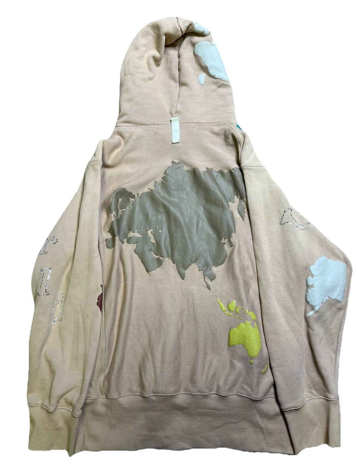 RARE ABC Advisory Board Crystals Hoodie XXL Beige Rhinestone Map Graphic Earth3