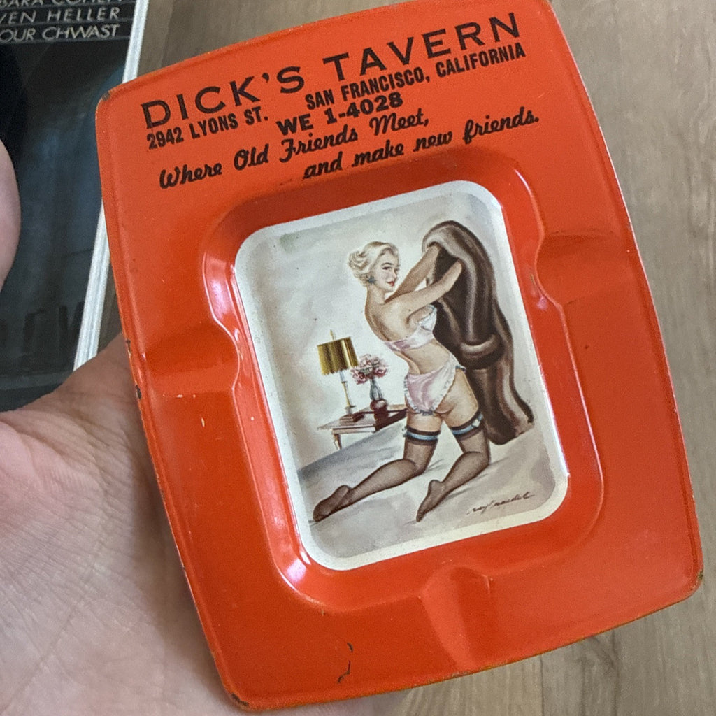 Vintage Dicks Tavern San Francisco Tin Pinup Girl Advertising Ashtray Lot8