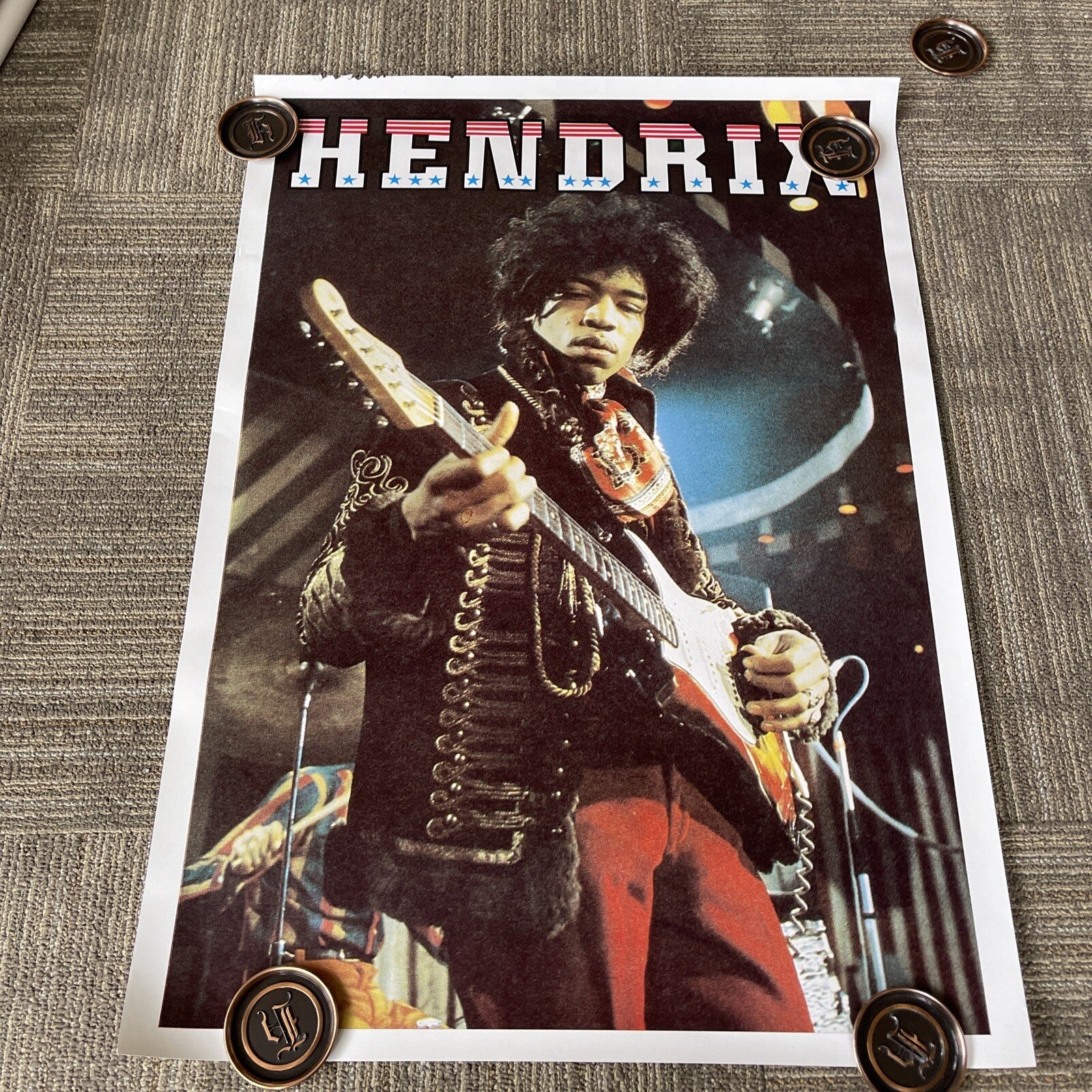 Jimi Hendrix Vintage Poster Playing Guitar Performance 25” X 36” #390