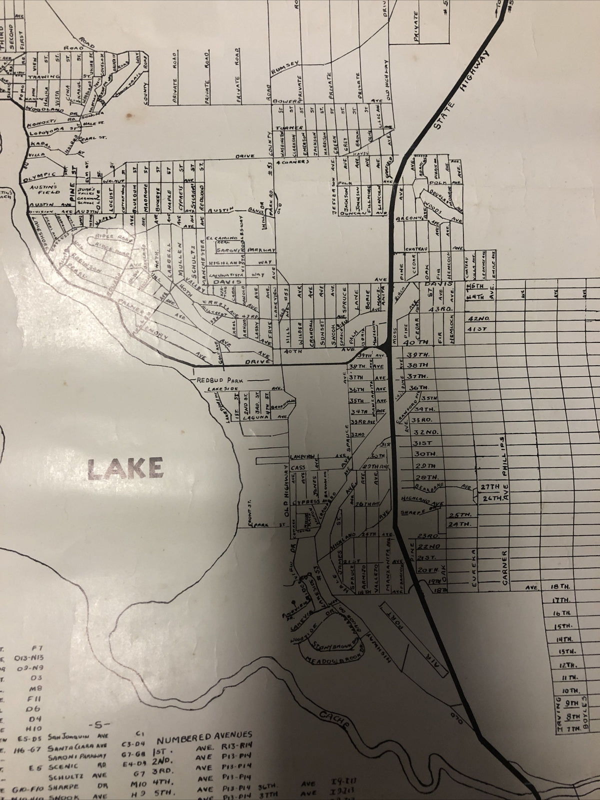 Vintage CA, Clear Lake, California, Street Layout Map Cartographer Map City Use2