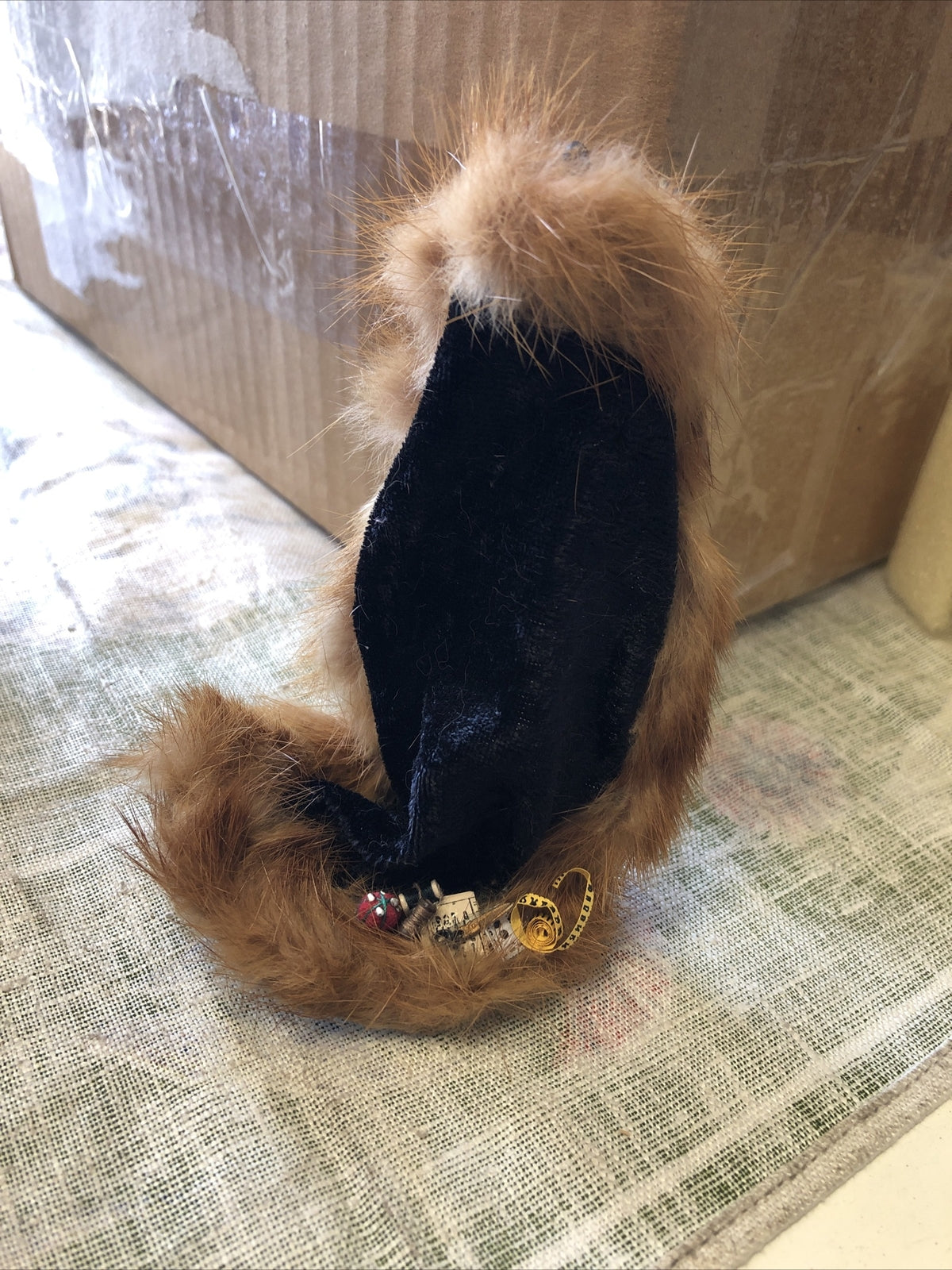 Vintage Mini Dollhouse Fur Coat On Stand 5” Tall0