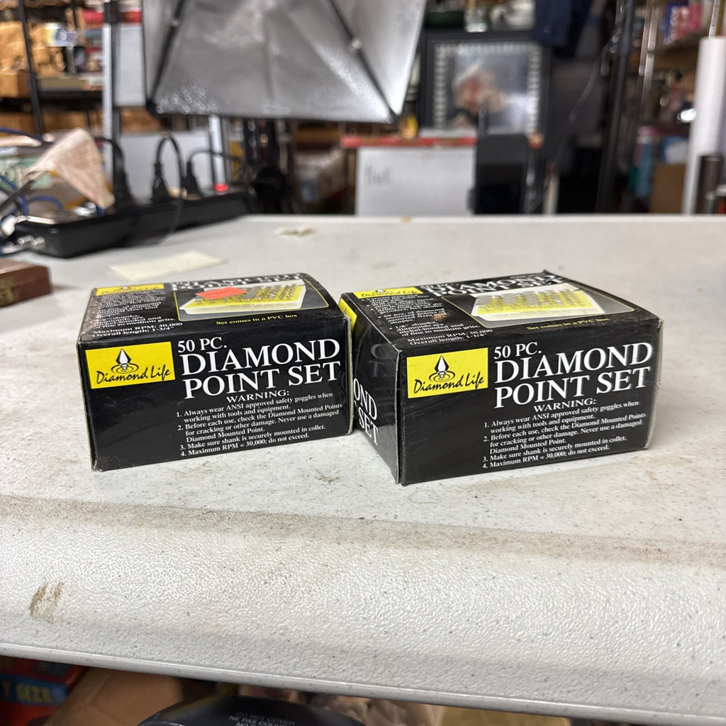 50 Pc Diamond Point Burr Set for Rotary Tool cuts Glass Metal Stone Lot of 23