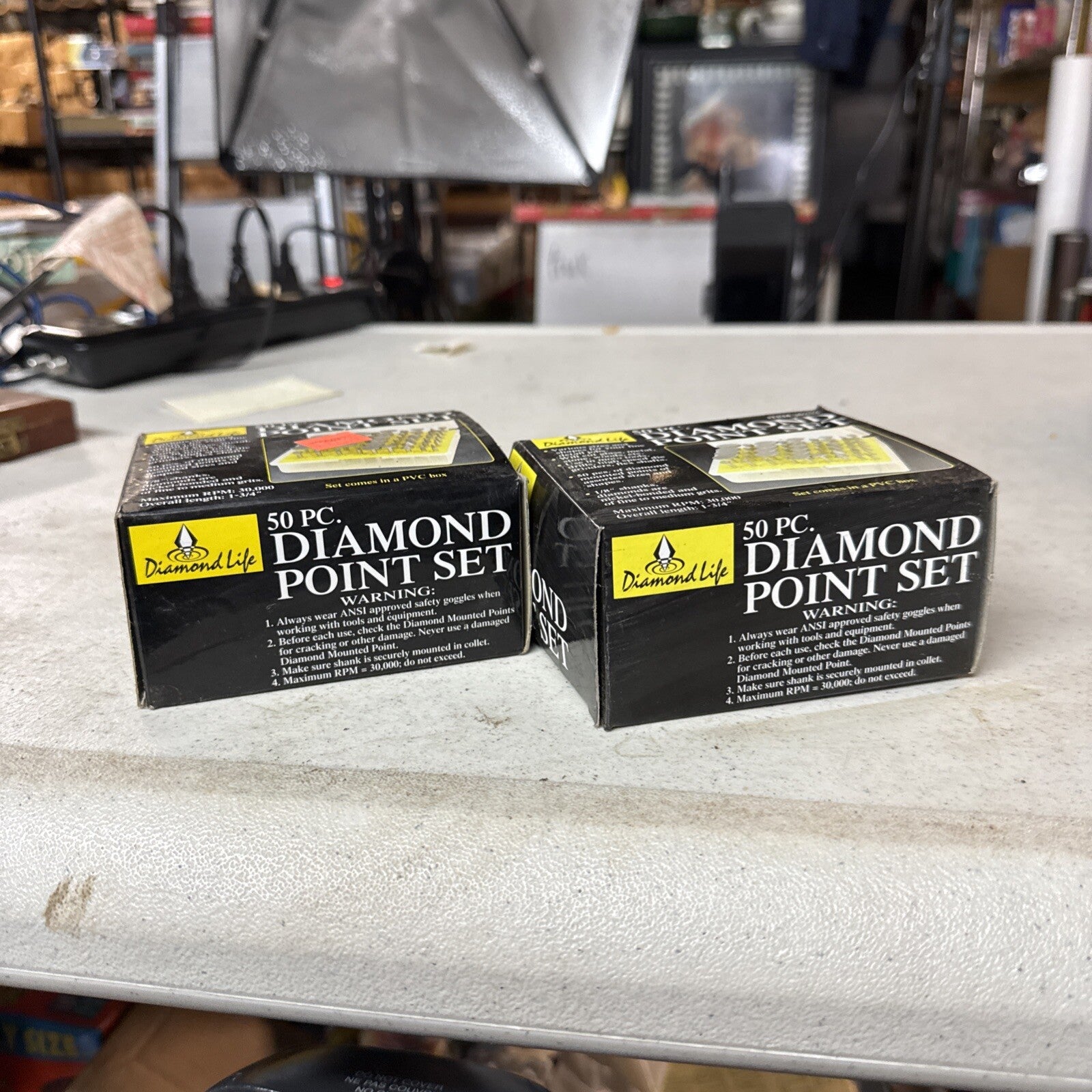 50 Pc Diamond Point Burr Set for Rotary Tool cuts Glass Metal Stone Lot of 23