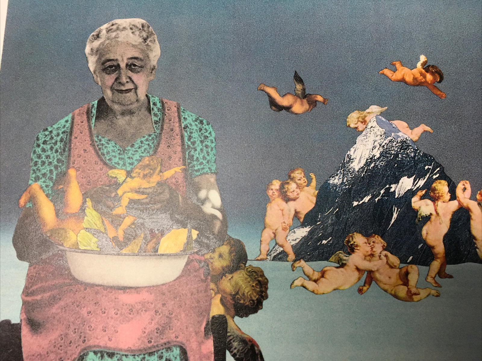 1991 Artist BARRY KITE Collage Art Print “Wings” Pop Art, Satire, 14”x11”2