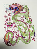Antique Asian Chinese papercut detailed Hand Colored Dragon/Long With Ball 13x160