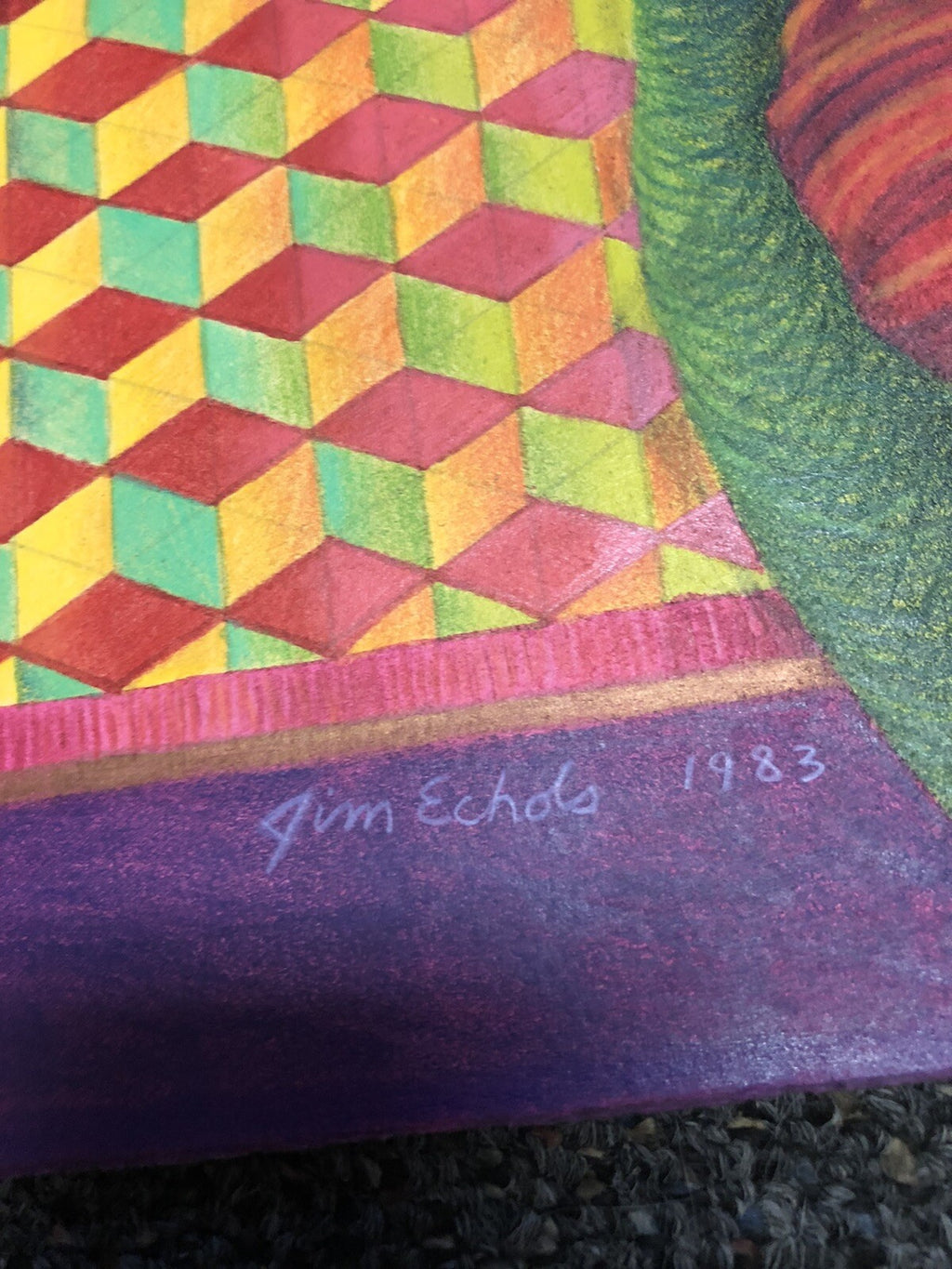 Vintage 1983 Original Art Vibrant Pastel By Tim Echols SIGNED Surrealism 30”x22”3