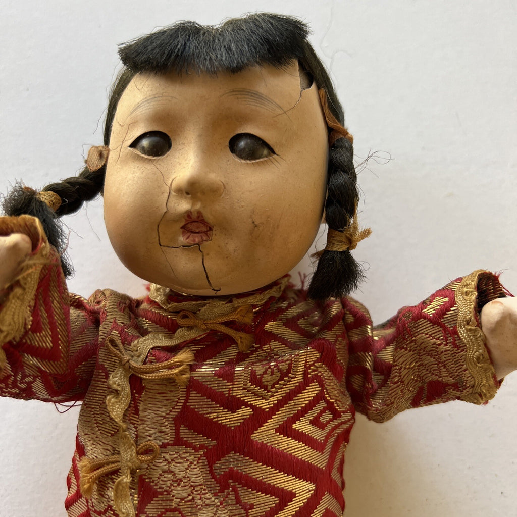 Vintage Japanese Ichimatcu Gofun Jointed Squeaker Voice Box Composition Doll 10”1
