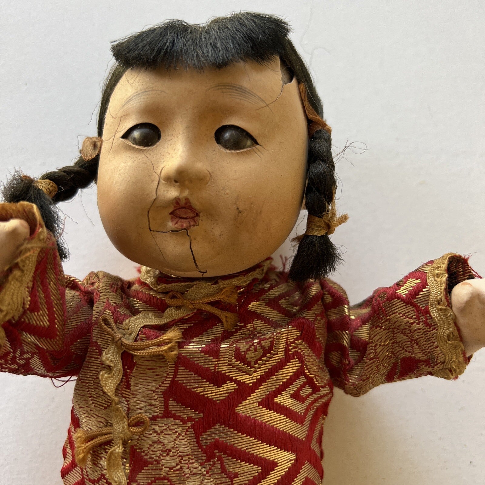 Vintage Japanese Ichimatcu Gofun Jointed Squeaker Voice Box Composition Doll 10”1