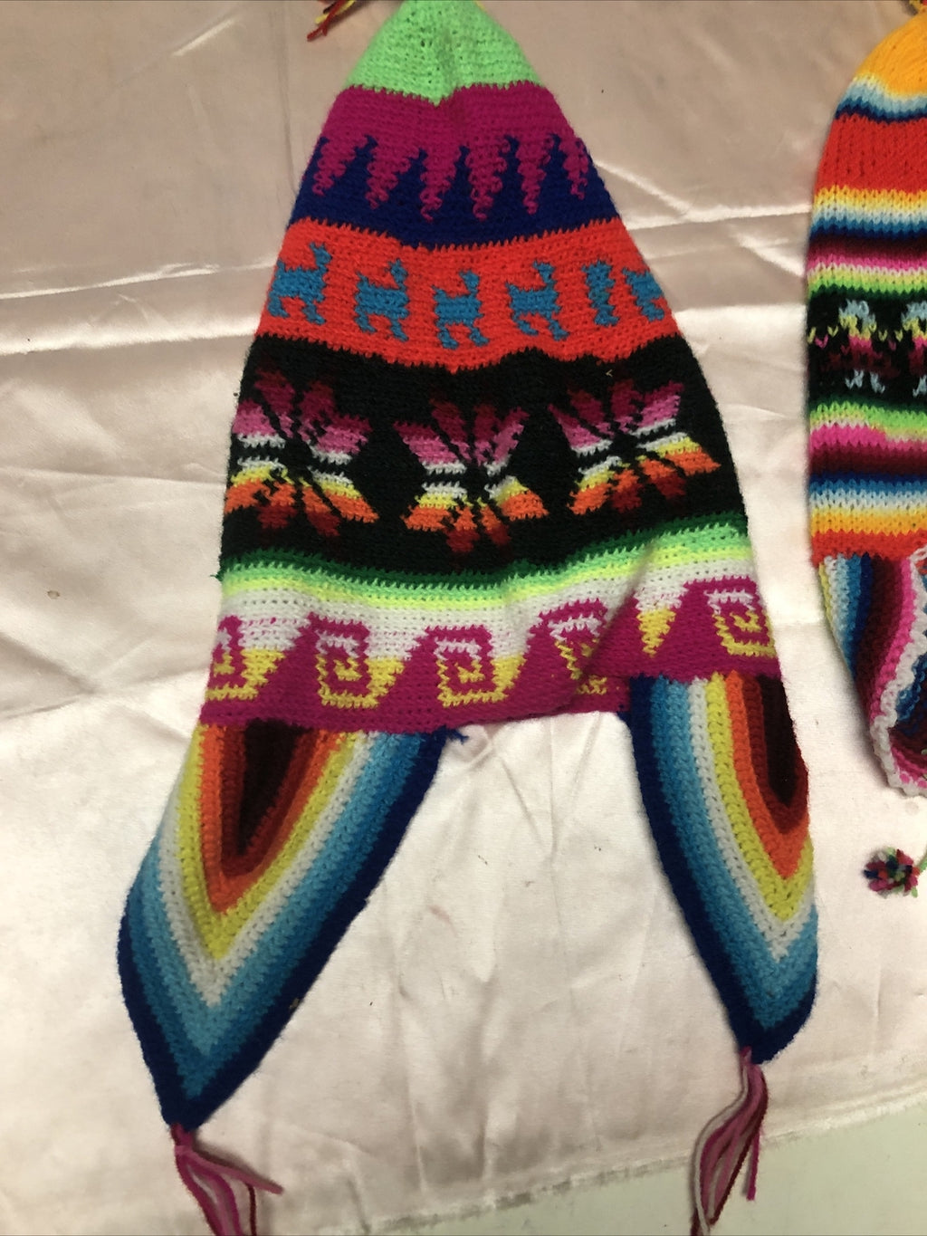Vintage Mexican Style Lot Of 2 Handmade Youth / Kids / Child Knit Hats Beanies4