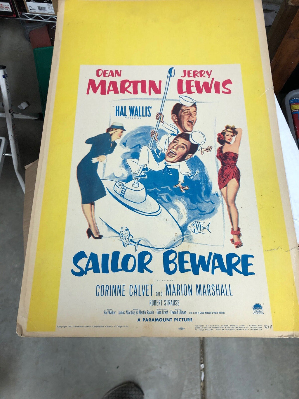 1952 MGM Movie Poster Board 22x14 SAILORS BEWARE! Dean Martin & Jerry Lewis0