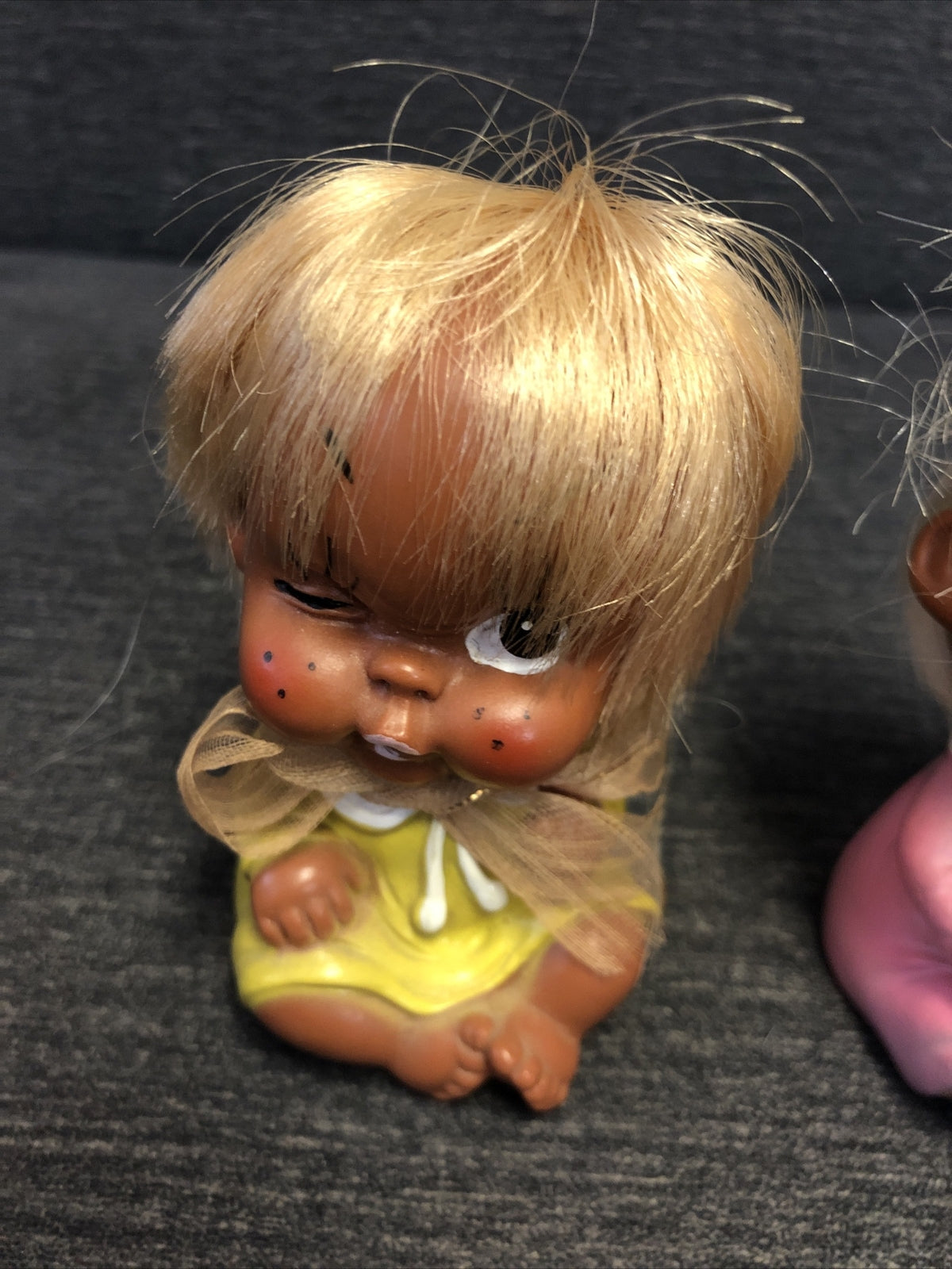 Vintage Ugly Funny W YSC  DOLL JAPANESE Pair Plastic Real Hair2