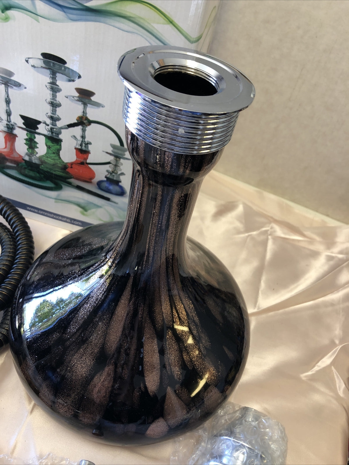 OMNIS World Glass Hookah Brown/Black Hookah W/ All Parts Box Is Damaged1