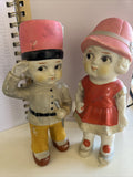 Vintage Pair Soldier Boy And Girl In Dress Figurines Made In Japan Hand Painted0