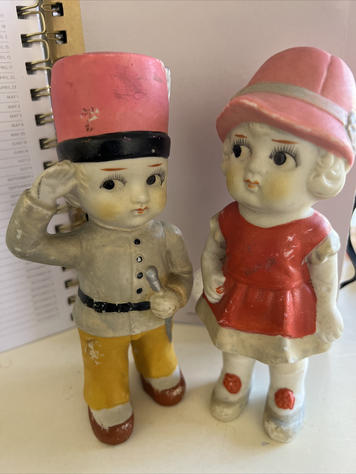 Vintage Pair Soldier Boy And Girl In Dress Figurines Made In Japan Hand Painted0