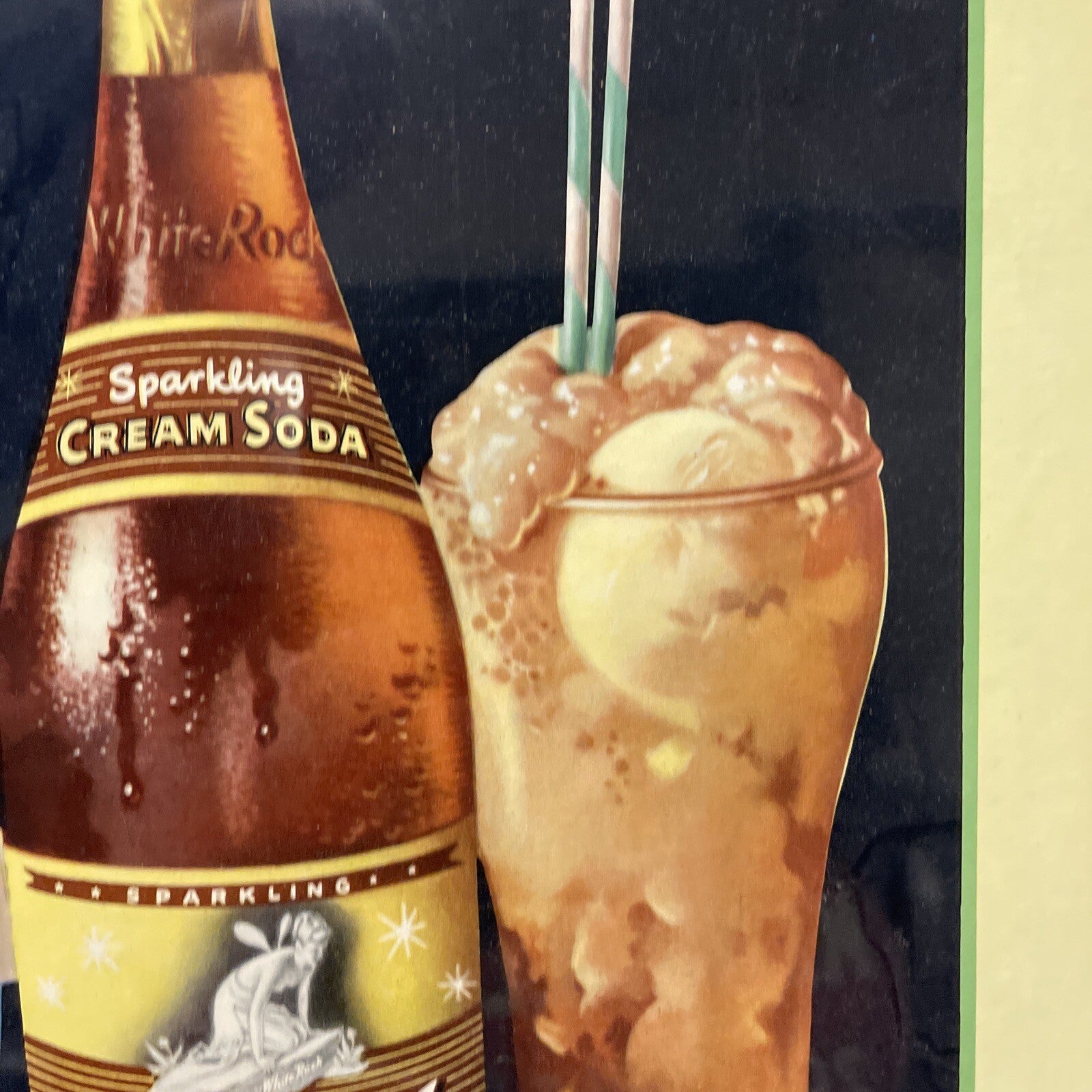 Original Vintage 1949 White Rock Cream Soda Cardboard Not Porcelain Sign 21”x22”7