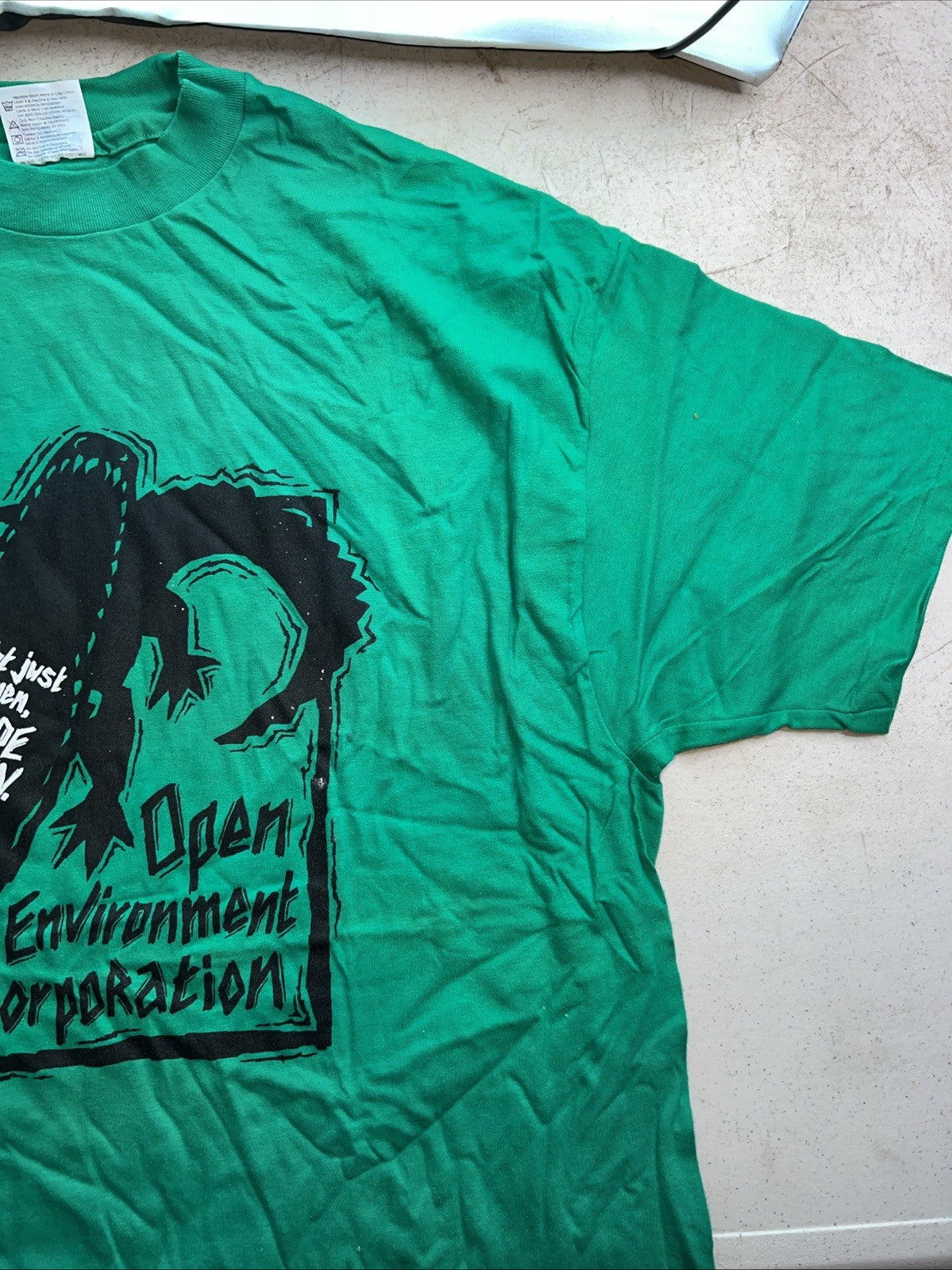 Vintage Open Environment Corporation T-Shirt XL 90s Tech Promo Green Graphic3