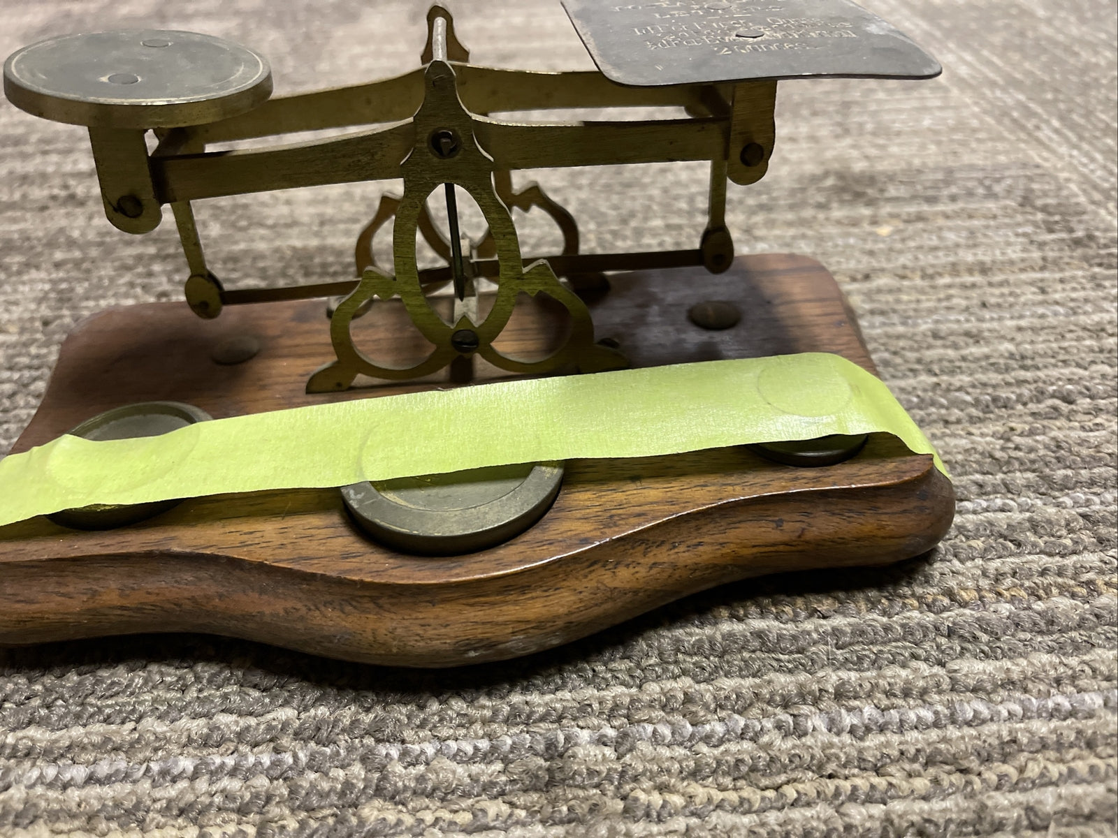 Antique 1800s Postal Scale w 3 weights and postal rates3